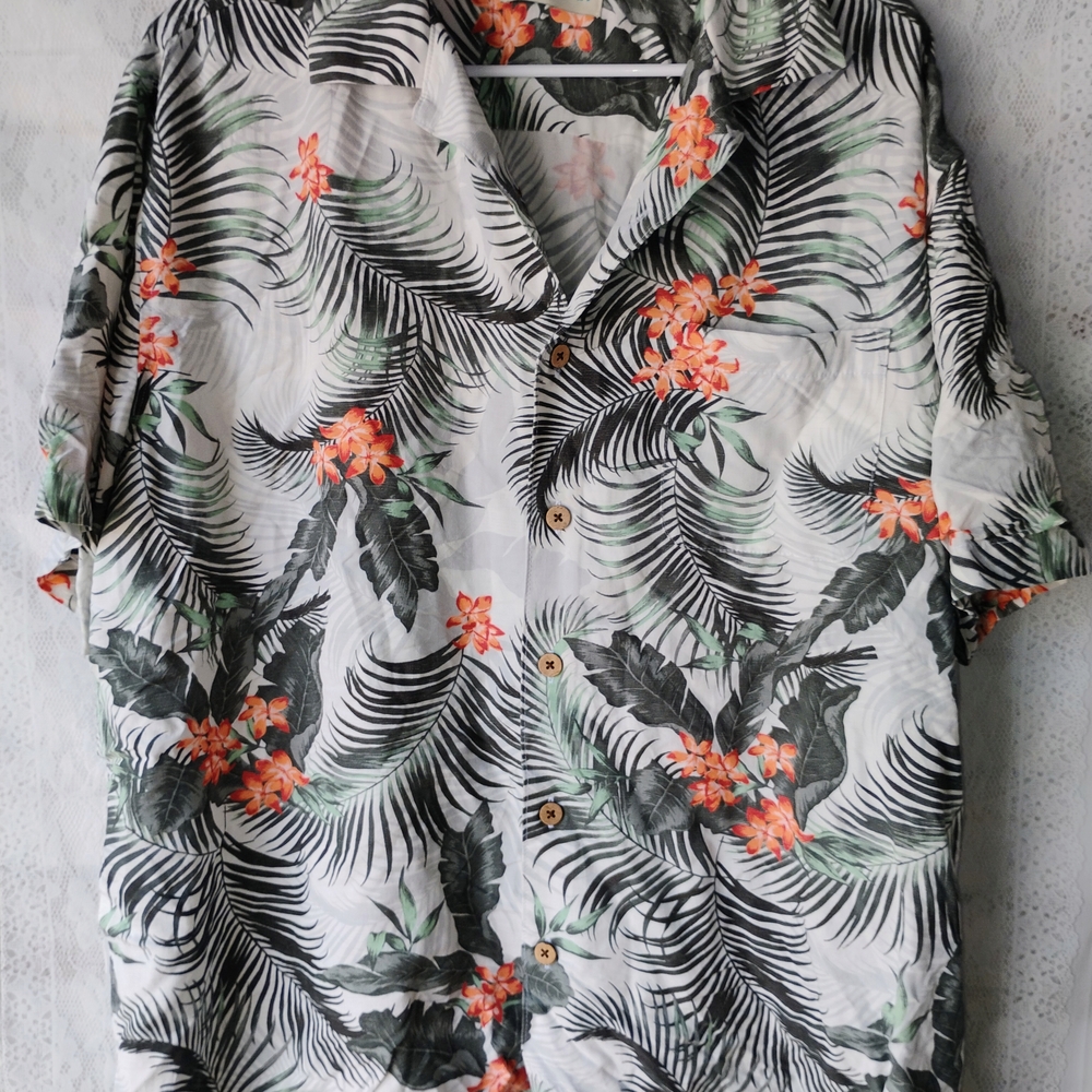 Caribbean Floral and Leaf Print Casual Shirt Sz XL Beach Vibe iso